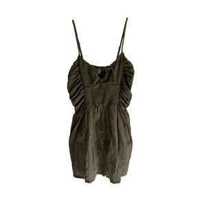 Aerie Smocked Tie‎ Front Dress Olive Green Mini Camisole Strap Ruffle